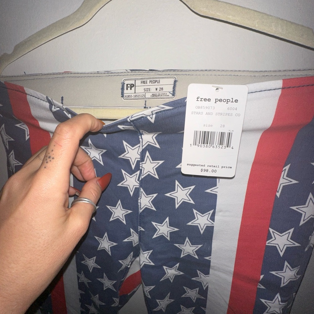 Free People Star Spangled Penny Pull On Retro Flare American Flag Jeans size 28